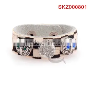2015 New Products Leather Snap Botton Owl Bracelet thumbnail-2
