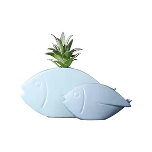 Nordic Modern Simple Blue Ceramic Fish Decoration Vase Storage Tray For Home Living Room thumbnail-5