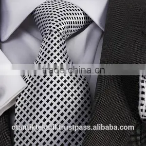 Black White Checked Pocket Square and Cufflink Set Neck Tie, Corbata, Gravate, Krawatte, Cravatta, Fashion Tie thumbnail-1