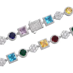 Shining Star Jewelry 10Mm Multi Color Bling Cz Stone Chain Silver Necklace thumbnail-2