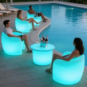 16 Colors Changing LED Illuminated Modern Plastic Swing Chair Garden Patio Furniture Half Moon Light Outdoor Restaurant Hotel thumbnail-1