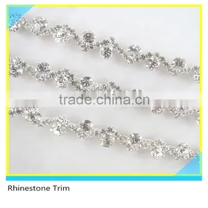 Pretty 888 Crystal Rhinestone Silver Metal Cup Chain Trim For Bridal thumbnail-5