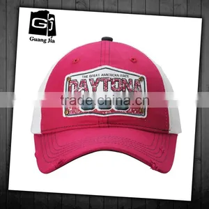 Wholesale 100% Cotton Pink Hat 6 Panel Curved Bill Stone Washed Trucker Cap thumbnail-1