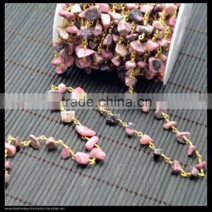 LFD-0011C ~ Wholesale Gold Plated Wire Wrapped Freeform Stone Chips Chain Gem Stone Beaded Chain DIY Jewelry Finding thumbnail-2