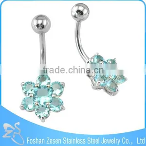 Lovely Curved Bar Blue Claw Cubic Zircon Bee Flower Navel Belly Ring thumbnail-1