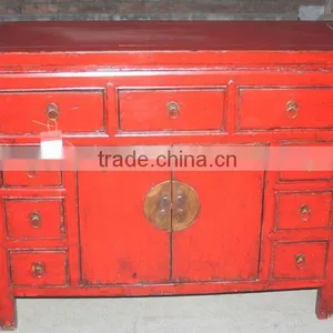 Red Seven Drawer Two Door Cabinet thumbnail-1