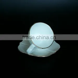 Gold Rim Tea Cup and Saucer 200cc /100cc Flower Shape Ceramic Bone China Cup and Saucer thumbnail-3