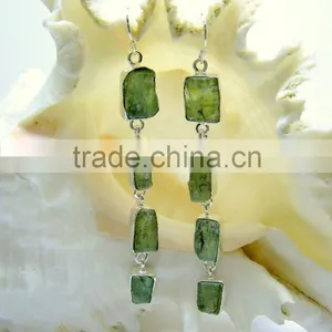 Green Kyanite Multi Stone Rough Gemstone Earrings, 925 Solid Sterling Silver Earrings, Dangle Designer Raw Earrings thumbnail-1
