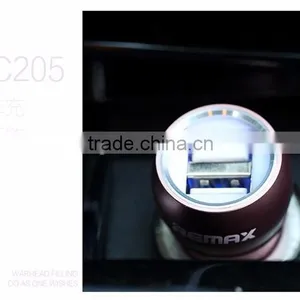 New Design Remax 2016 With Safety Hammber Function 2.4A 2 USB Metal Bullet Car Charger thumbnail-2