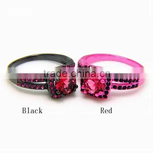 Good Quality Copper Ring Set Gun Black Red Zircon Diamond Finger Rings For Lovers thumbnail-1