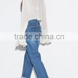 Lady's Long Sleeve Stand Collar Transparent Chiffon Blouse thumbnail-6
