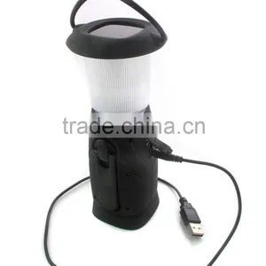 FM Radio Dynamo & Solar 8LED Camping Lantern USB Charger Hand Crank Hanging Lantern thumbnail-3