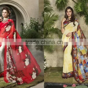 Zari Blouse and Orange Color Womaniya Designer Sarees Collections thumbnail-2