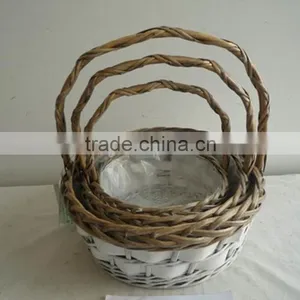 3 Set Handmade Willow Storage Baskets With Handle thumbnail-2