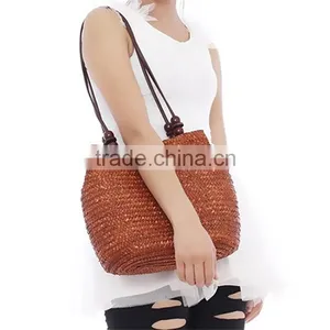 Women Retro Wooden Beads Beach Shoulder Bag Trend Bolsas Femininas Straw Woven Bags Tote Handbag thumbnail-6