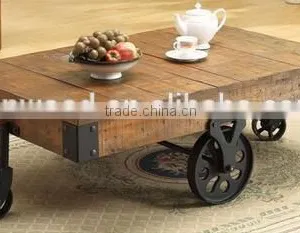Country Style Wooden Coffee Table With Wheels thumbnail-1