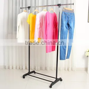 Single Garment Rack Grey Clothes Portable Hanging Rail Two Lockers Wheels thumbnail-1