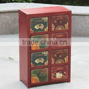 American Style Antique Red Wooden Cabinet With Eight Drawer thumbnail-1