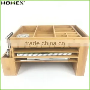 Bamboo Desktop Accessories Caddy With Drawer Homex-BSCI Factory thumbnail-4