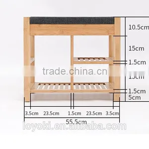 New Design Bamboo Shoe Rack Shoe Bench Seat Cushion Wooden Shoe Display Rack Drawer thumbnail-6