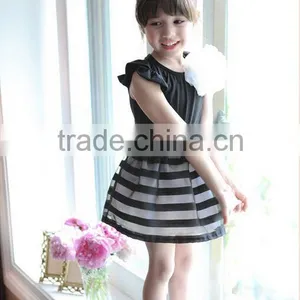 2015 Summer Girls Dress Girls Princess Stripe Dress 3D Flower Color Cute Pageant Party Wedding Costume Kids Clothing Best Gift thumbnail-3