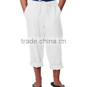 Men's White Drawstring Linen Pants thumbnail-1