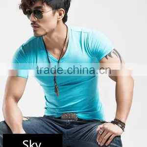Men's Tops Tees 2016 Summer New Cotton v Neck Short Sleeve t Shirt Men Fashion Trends Fitness Tshirt thumbnail-3