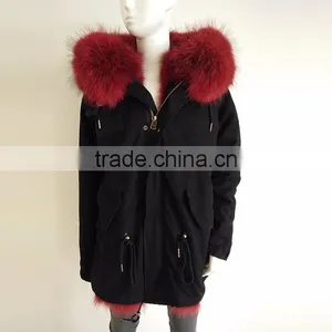 Myfur Custom Navy Outer Parka With Removable Dyed Fox Belly Fur Lined in Wholesale Price thumbnail-2