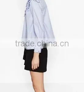 Runwaylover EY2385B Women Long Sleeve Fashion Falbala Pure Color Blouse thumbnail-2
