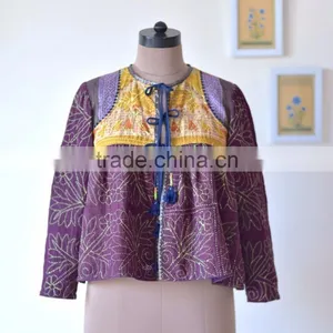 Vintage Kantha Kediyu Style Jacket in Beautiful Vintage Colors ~ Small thumbnail-6