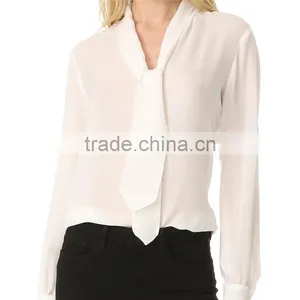 2017 OEM Casual Fine Beam Sleeve Silk Blouse With Neck Tie thumbnail-2