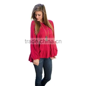 Red Shirts Wholesale Women Blouse 2017 New Designs Long Sleeve Blouse thumbnail-1