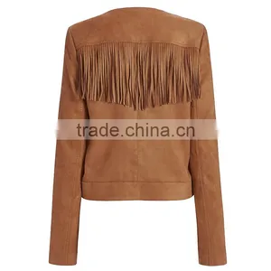 2017 Fashion Lady Short Autumn Women Leather Coat Bomber Jacket With Tassell thumbnail-4