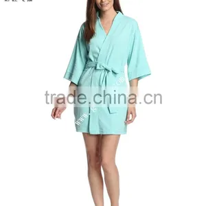 100 Cotton Kimono Collar Breathable Waffle Bathrobe thumbnail-1