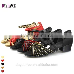 Girls Low Heel Colorful Satin Latin Ballroom Dance Shoes thumbnail-1