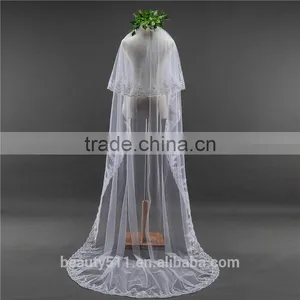 New Grance Fashionable Long Tulle Wedding Bridal Veils & TwoTiers Tulle Cathedral Bridal Veil HL08 thumbnail-1