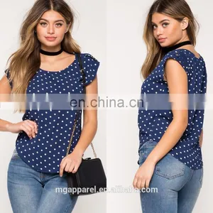 Custom 100% Polyester Woman Round Neck Dot Printed T-shirt thumbnail-1