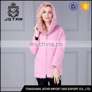 Pink Cheap Sheep Wool Fur Coat With Detachable Fur Inside thumbnail-2