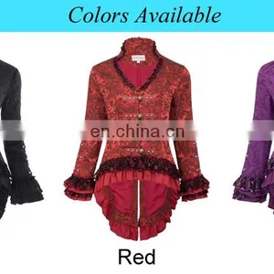 Belle Poque Women's Gothic Victorian Corset Style Lace Embellished V-Neck Jacquard Purple Coat Retro Vintage Tops BP000223-3 thumbnail-6