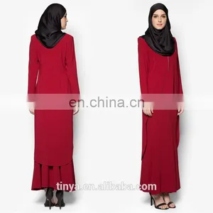 2017 Hot Sale Fashion Ladies Red Baju Kurung Moden Islamic Clothing thumbnail-3