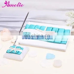 New Turquoise Wedding Sets(Wedding Guest Book and Pen Holder,flower Basket,ring Pillow,garter) thumbnail-2