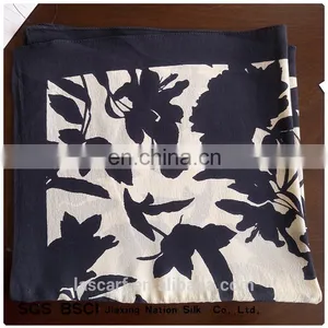 Digital Print Black Flowers Pattern Crepe de Chine Silk Scarf thumbnail-3