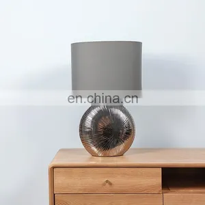 Bulk Wholesale Indoor Lighting Ceramic Base Bedroom Desk Grey Porcelain Lamps With Cloth Lampshade thumbnail-1