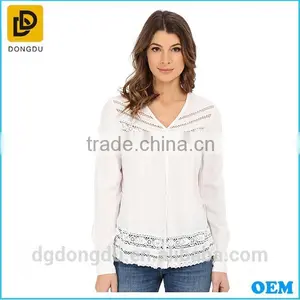 Wholesale Cotton Women Blouse Long Sleeve Casual White Lady Blouse thumbnail-1