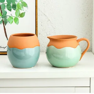 Multicolor Crackle Retro Green White Grey And Orange Ceramic Vase For Hotel Home thumbnail-2
