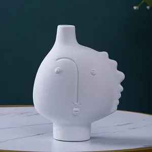 Abstract People Face Nordic Style White Ceramic Vase Three-Piece For Soft Decoration thumbnail-3