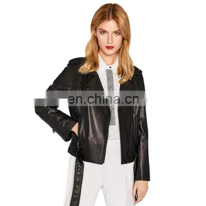 Women Lambskin Blazar Coat Genuine Leather Motorcycle Biker Jacket thumbnail-3