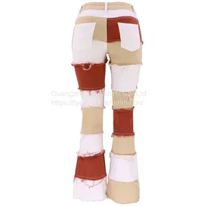 Fashion Patchwork High Waist Tight Hip Flared Women's Denim Trousers thumbnail-3