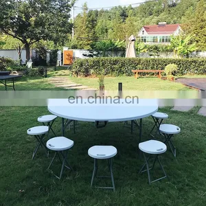 Portable White Round Dining Room Table Outdoor Camping Wedding Party Hire Plastic Folding Portable Picnic Table thumbnail-4