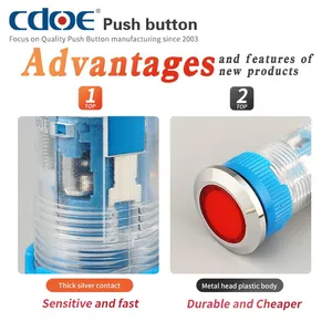 Ip67 16mm Flat and Ring Illumination Head 12v Plastic 1no1nc Security Push Button Switch Momentary thumbnail-5